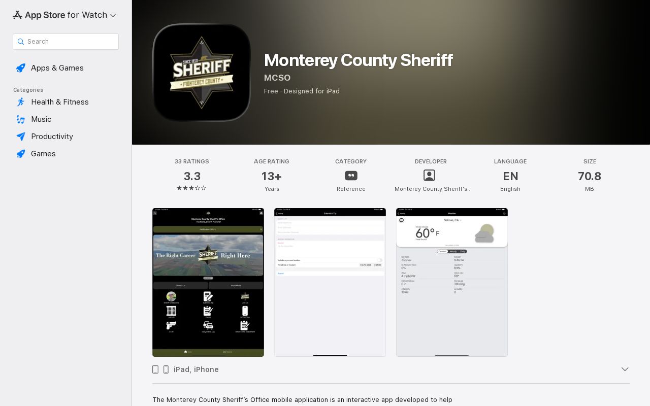 Monterey County Sheriff app for arrest and inmate information