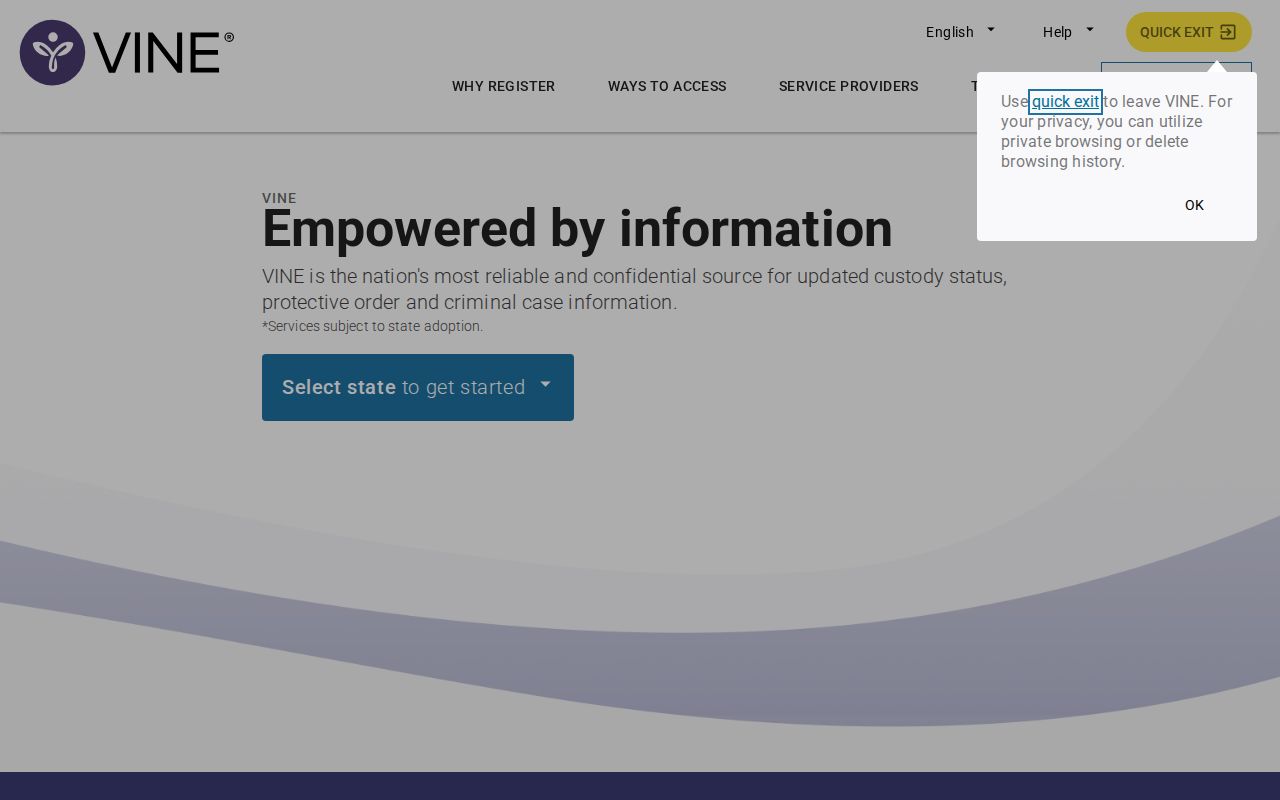 VINELink custody search start page for California