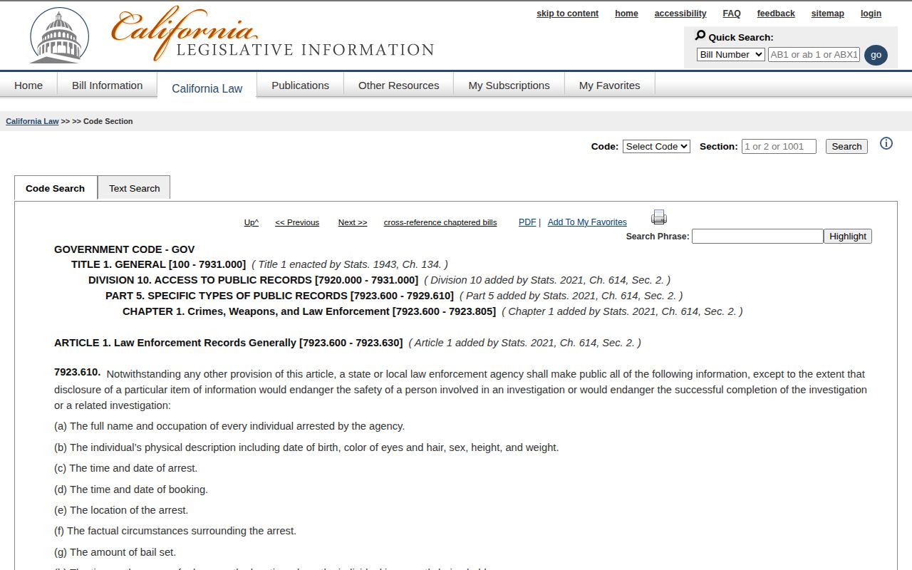 California arrest record disclosure law relevant to Monterey County