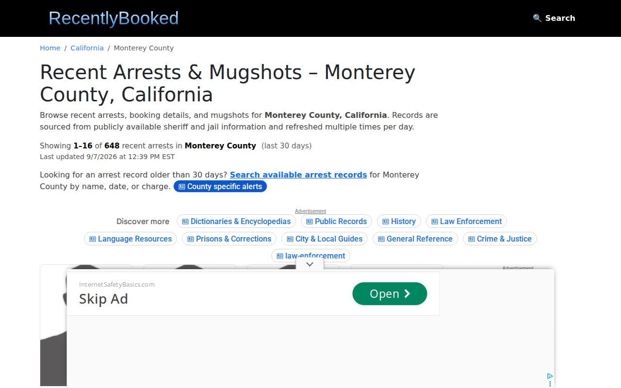 Unofficial RecentlyBooked Monterey County arrest index